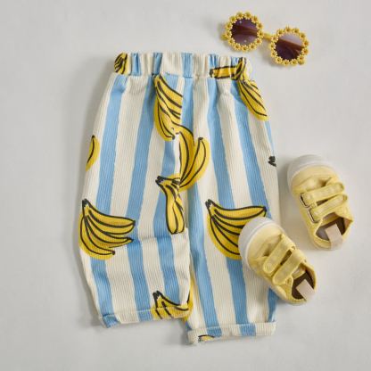 Baby Toddler Blue Bananas Striped Pants - image 2