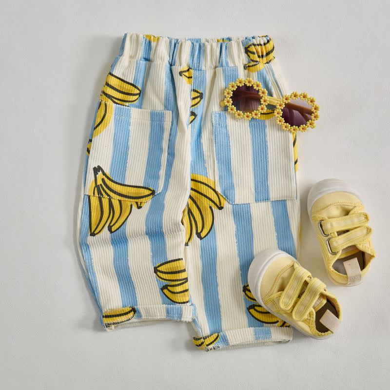 Baby Toddler Blue Bananas Striped Pants - image 3