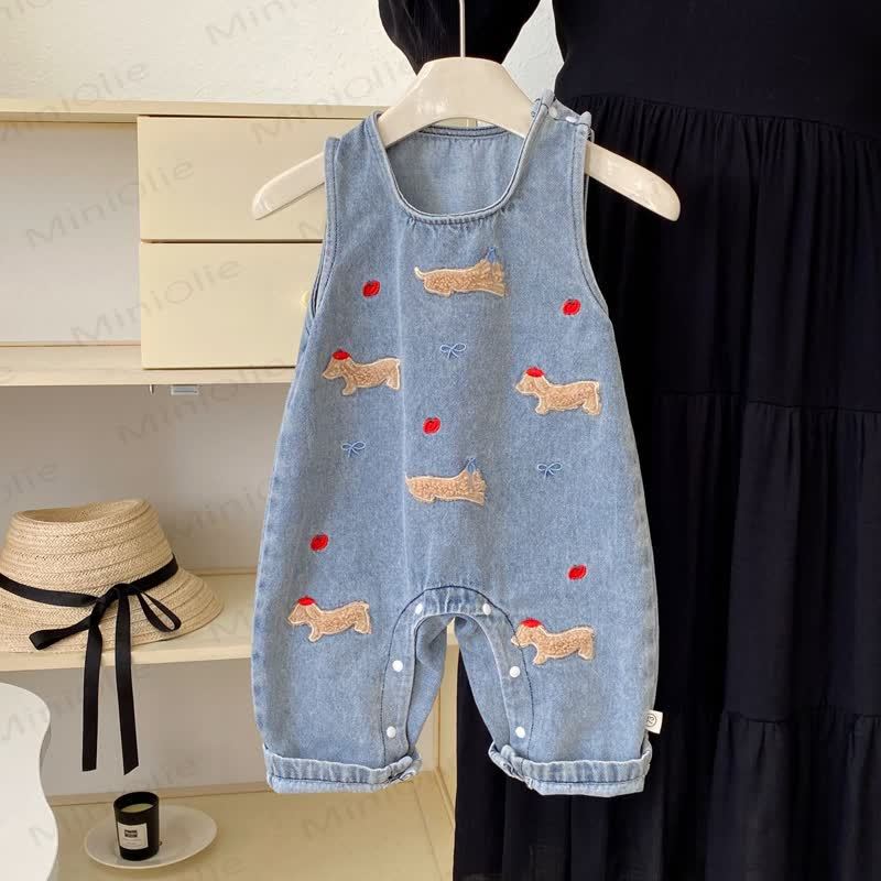Baby Apple Dog Denim Overalls & White Top - image 4