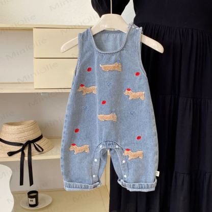 Baby Apple Dog Denim Overalls & White Top - image 4