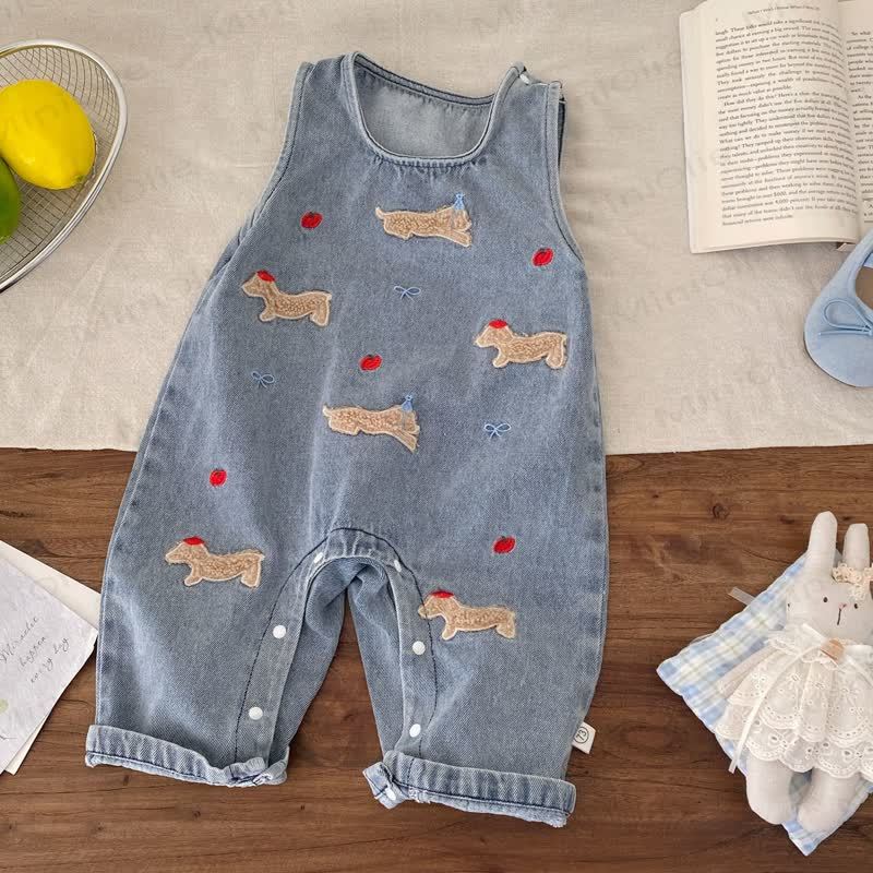 Baby Apple Dog Denim Overalls & White Top - image 5