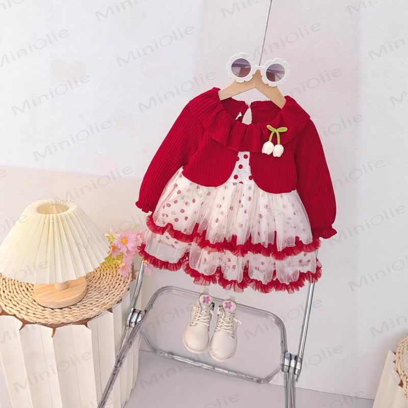 Baby Toddler Girl Tulip Dot Mesh Dress - Red - 30-36M - image 3