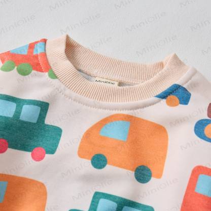 Baby Colorful Cartoon Cars Sweatshirt 2-piece Beige Set - image 3