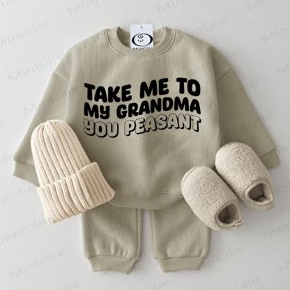 TAKE ME TO MY GRANDMA YOU PEASANT Baby Grey Green 2-piece Set - Grey Green - 2-3T - image 1