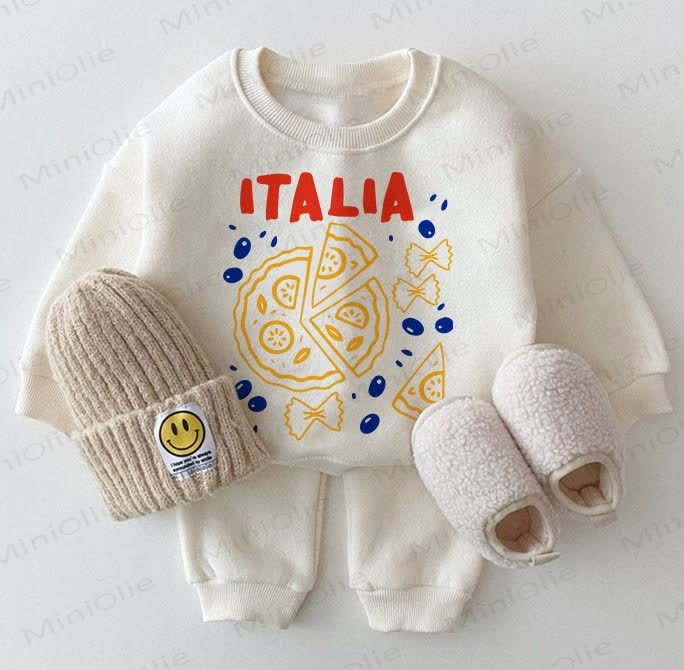 ITALIA Baby Pizza White Sweatshirt 2-piece Set - White - 2-3T - image 1