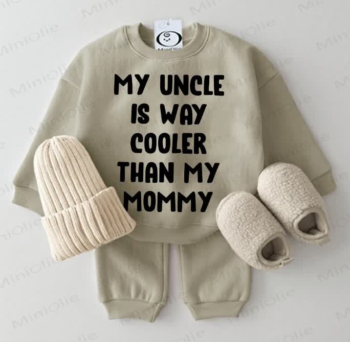 MY UNCLE IS WAY COOLER THAN MY MOMMY Baby Sweatshirt 2-piece Grey Green Set - Grey Green - 2-3T - image 1