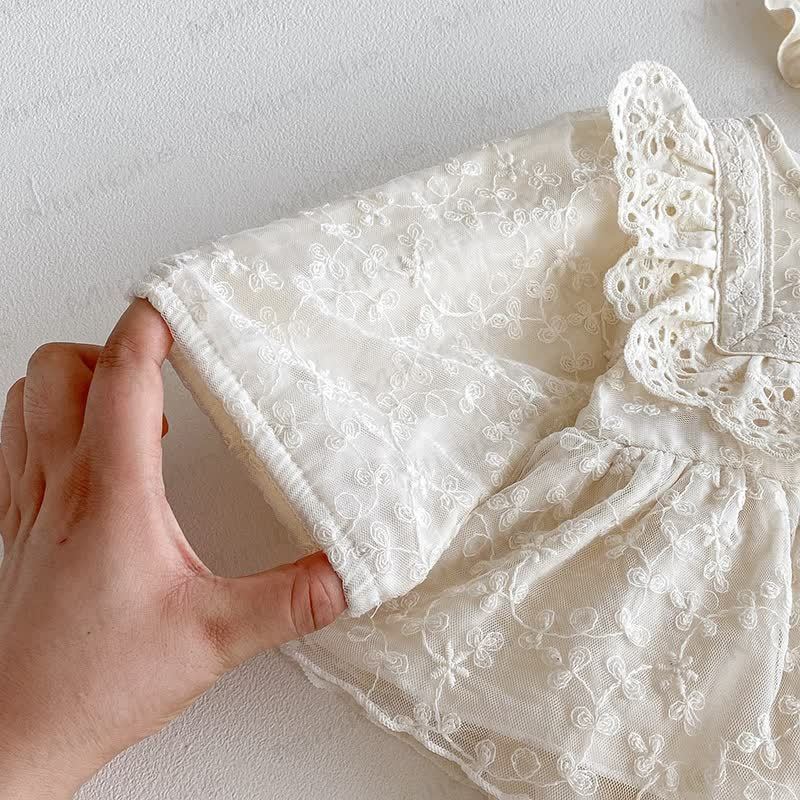 Baby Lace Skirted Beige Bodysuit with Headband - image 6