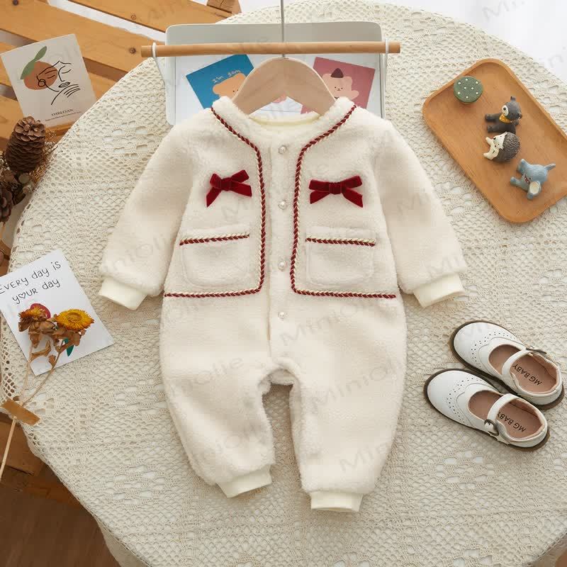 Baby Girl Fleece Bow Romper - White - 18-24M - image 1