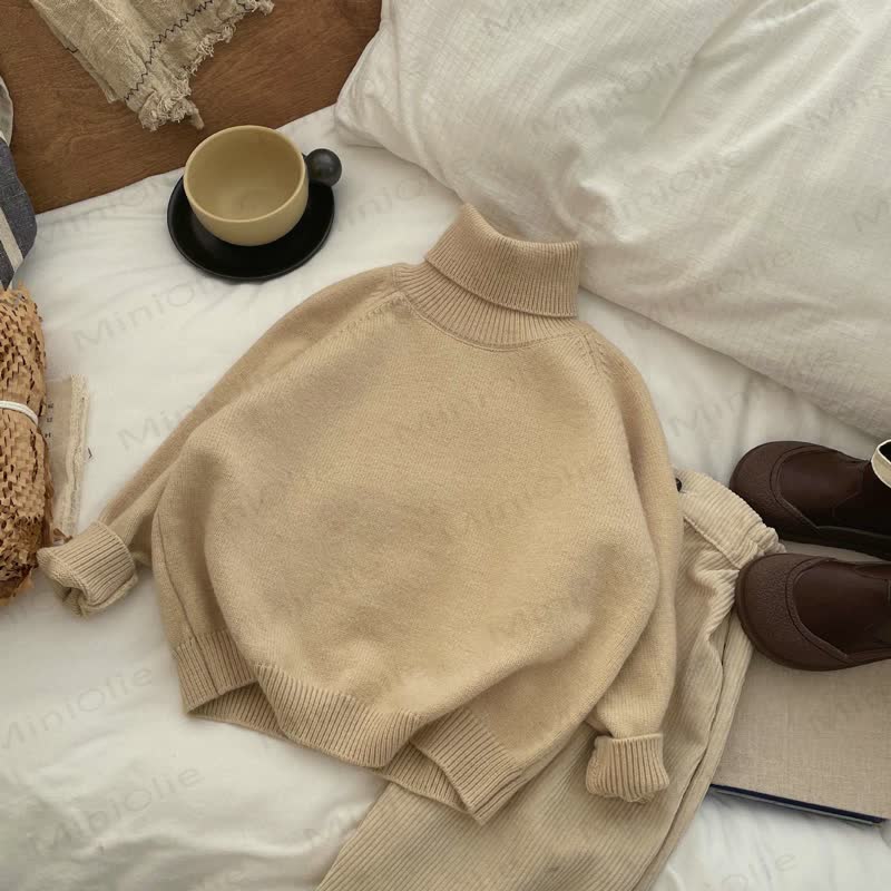 Kid Solid Color Turtleneck Sweater - Beige - 10Y - image 2