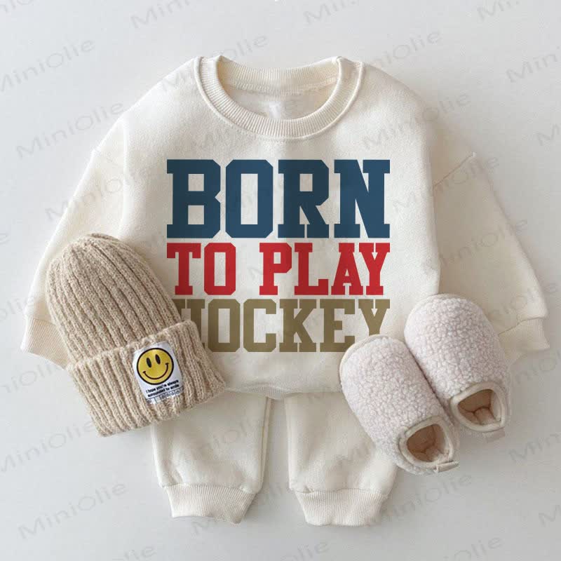 BORN TO PLAY HOCKEY Baby White Sweatshirt 2-piece Set - White - 2-3T - image 1