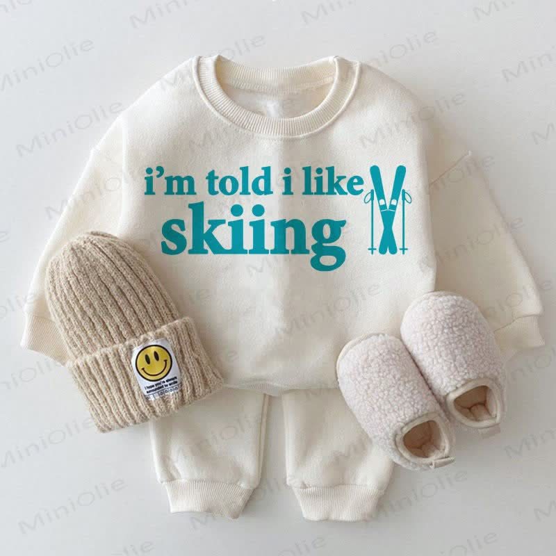 I'M TOLD I LIKE SKIING Baby White Sweatshirt 2-piece Set - White - 2-3T - image 1
