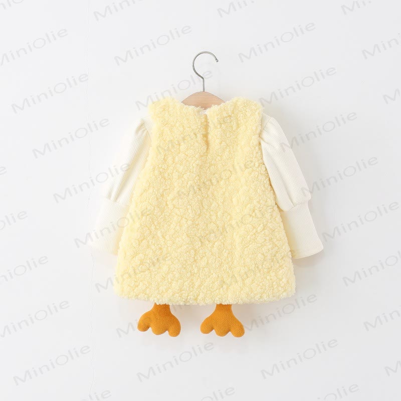Baby Girl Yellow Duck Fleece Sleeveless Dress - image 3