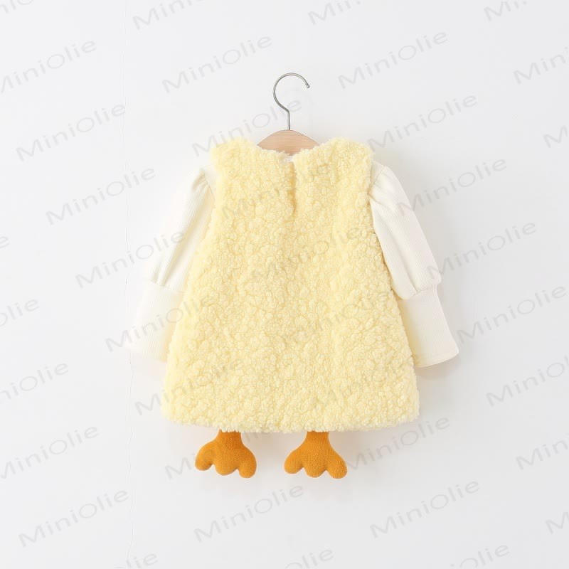 Baby Girl Yellow Duck Fleece Sleeveless Dress - image 3