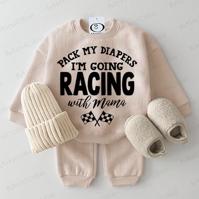 PACK MY DIAPERS I'M GOING RACING WITH MAMA Baby 2-piece Beige Set - Beige - 2-3T - image 1