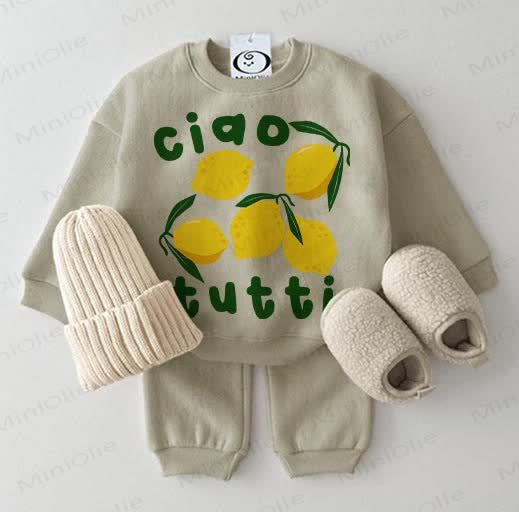 CIAO TUTTI Baby Lemon Sweatshirt Grey Green 2-piece Set - Grey Green - 2-3T - image 1