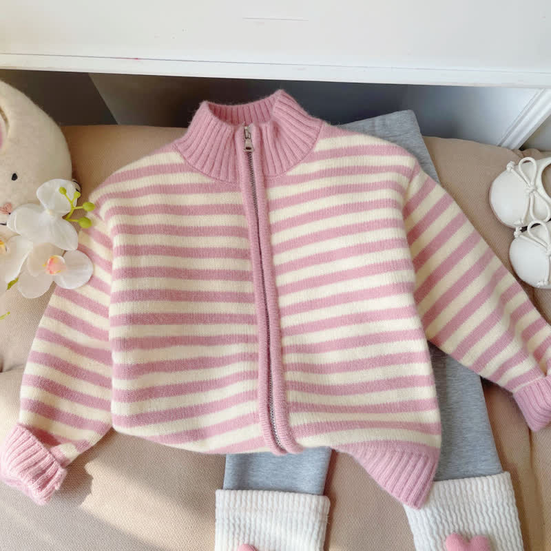 Baby Toddler Girls Striped Knit Cardigan Sweater - Pink - 10Y - image 1