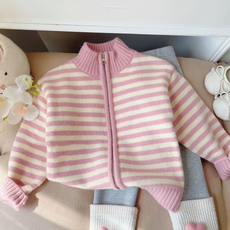 Baby Toddler Girls Striped Knit Cardigan Sweater - Pink - 10Y - image 1
