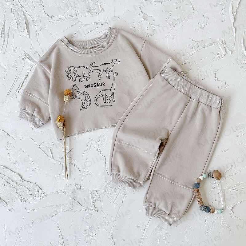 DINOSAUR Baby Boy Beige 2-piece Embroidered Set - image 5