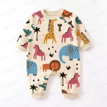 Baby Cartoon Animal Kingdom Beige Romper - Beige - 18-24M - image 1