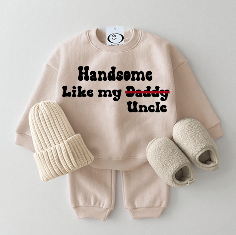 HANDSOME LIKE MY UNCLE Baby Sweatshirt 2-piece Beige Set - Beige - 2-3T - image 1
