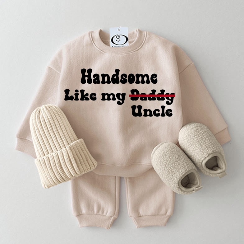 HANDSOME LIKE MY UNCLE Baby Sweatshirt 2-piece Beige Set - Beige - 2-3T - image 1