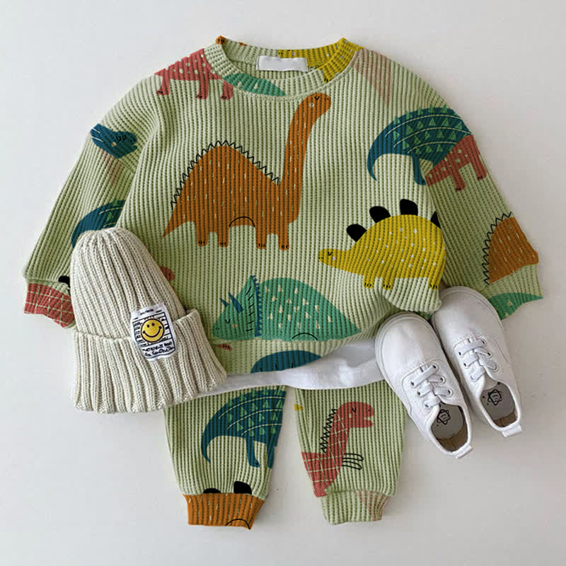 Baby Grey Green Dino Waffle 2-piece Set - Green - 2-3T - image 1
