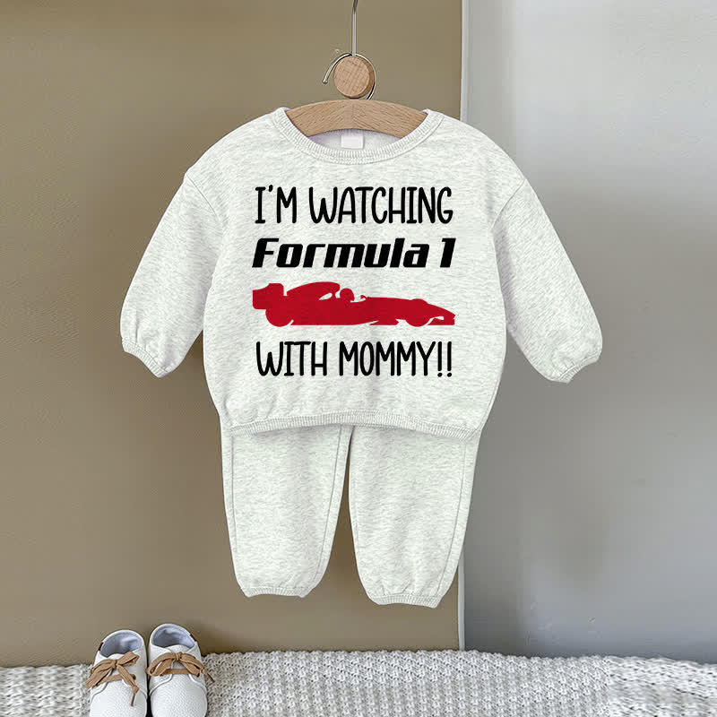 I'M WATCHING FORMULA 1 WITH MOMMY Baby Car Sweatshirt 2-piece Gray Set - Gray - 2-3T - image 1