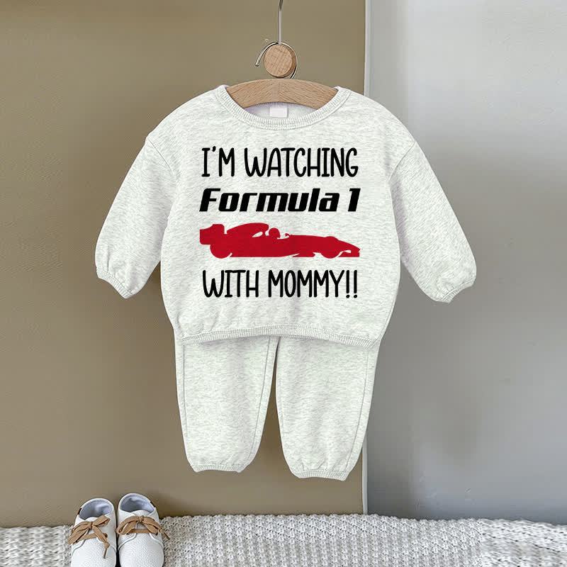 I'M WATCHING FORMULA 1 WITH MOMMY Baby Car Sweatshirt 2-piece Gray Set - Gray - 2-3T - image 1