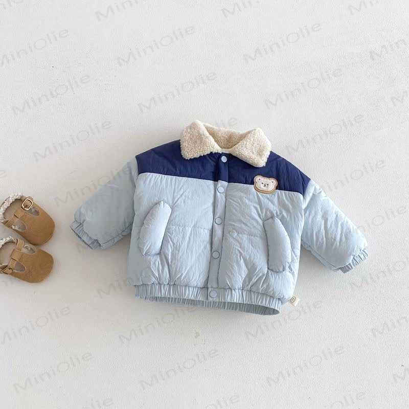Baby Toddler Boys Color Block Bear Lapel Outerwear - Blue - 5-7T - image 4