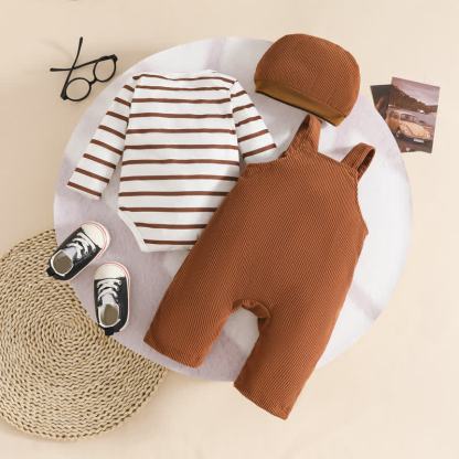 Baby Boy Animal Cord Overalls & Stripe Bodysuit With A Hat - image 3