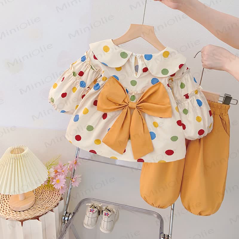 Baby Toddler Girl Sweet Bow Multicolor Dot 2-piece Set - Yellow - 5-7T - image 3