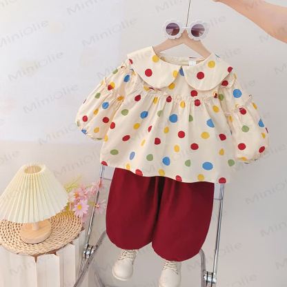 Baby Toddler Girl Sweet Bow Multicolor Dot 2-piece Set - image 2