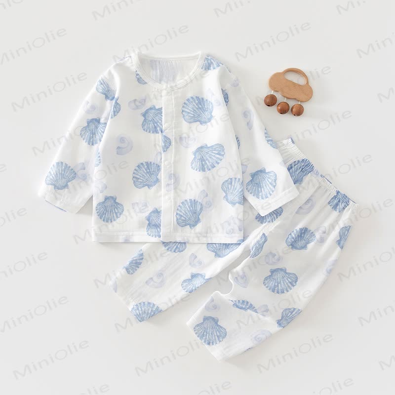 Baby Shell Print Pajamas 2 Pieces Set - White - 2-3T - image 1