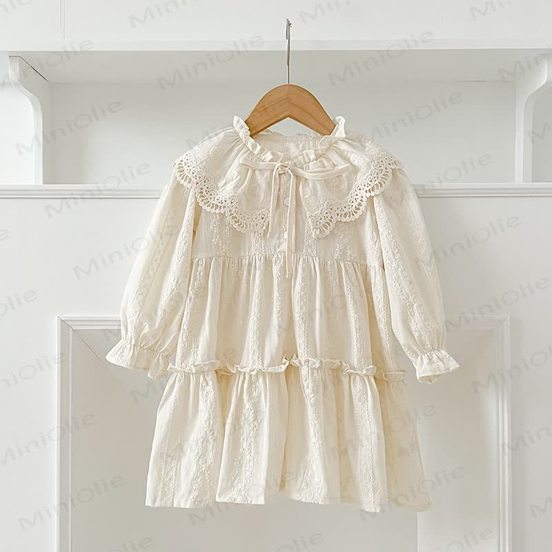 Baby Toddler Girl Lapel Lace Bow Dress/ Bodysuit - Beige Dress - 8Y - image 7
