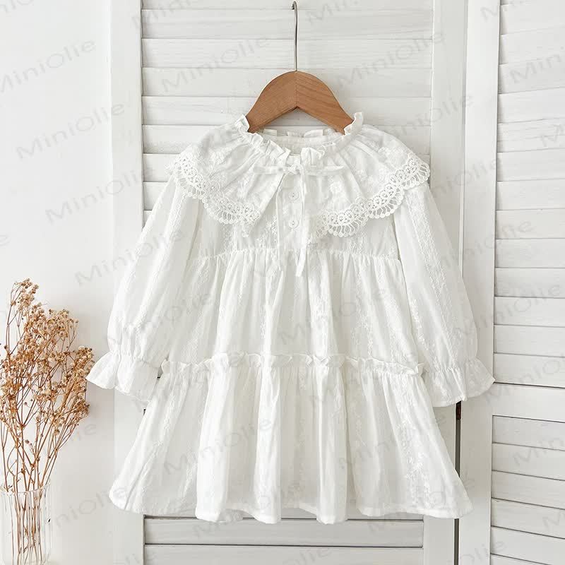 Baby Toddler Girl Lapel Lace Bow Dress/ Bodysuit - White Dress - 8Y - image 9