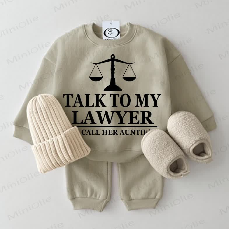 TALK TO MY LAWYER (I CALL HER AUNTIE) Baby Sweatshirt Grey Green 2-piece Set - Grey Green - 2-3T - image 1