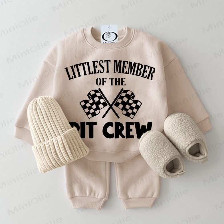 LITTLEST MEMBER OF THE PIT CREW Baby Sweatshirt 2-piece Beige Set - Beige - 2-3T - image 1