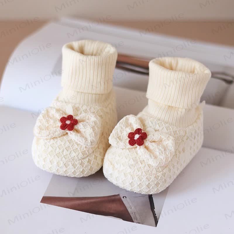 Baby Flower Fleece Lined Socks Shoes - Beige - 6-12M - image 1