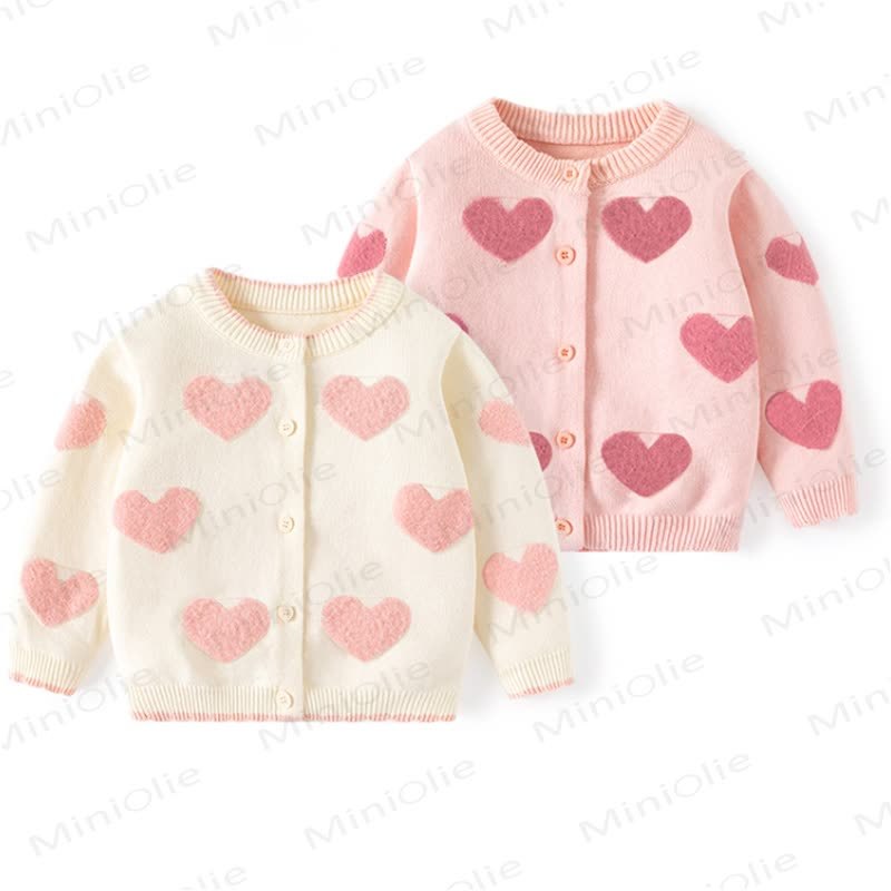 Baby Toddler Heart Print Cardigan Knittted Sweater - image 1