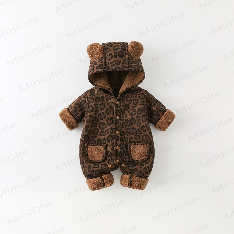 Baby Leopard Print Bear Hooded Romper - Dark Brown - 2-3T - image 1