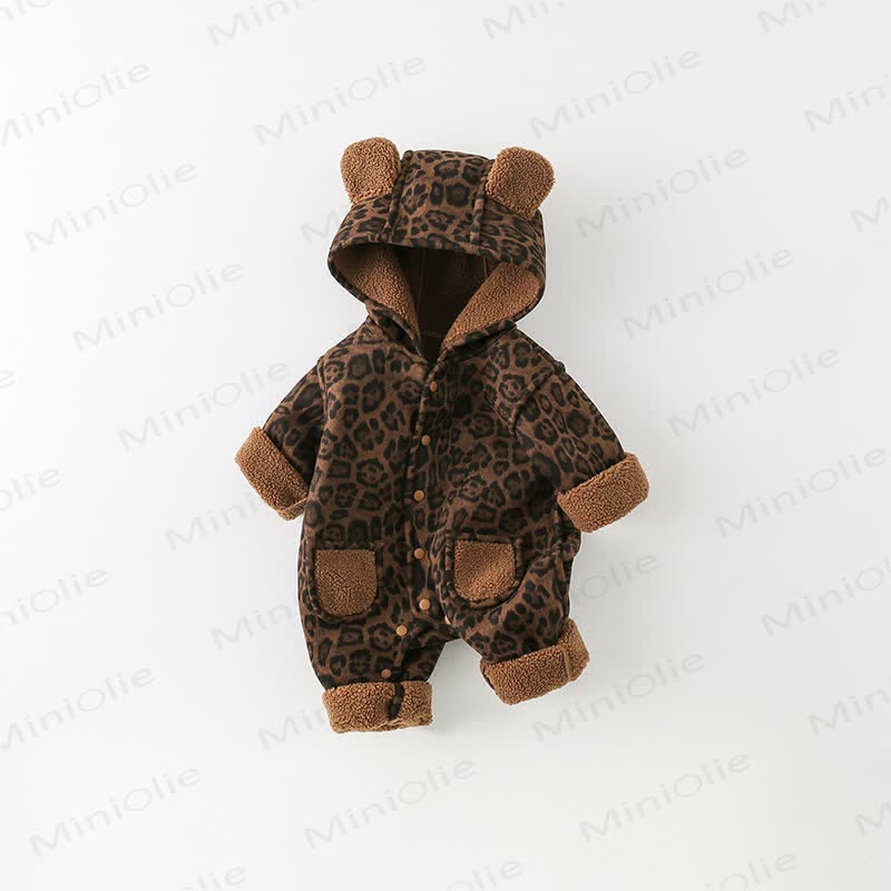 Baby Leopard Print Bear Hooded Romper - image 2