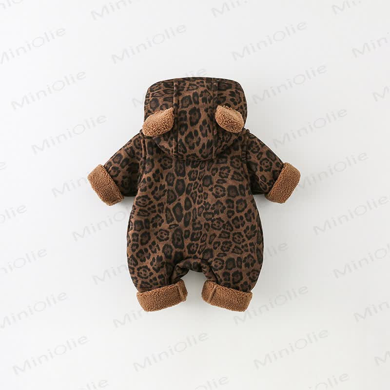 Baby Leopard Print Bear Hooded Romper - image 3