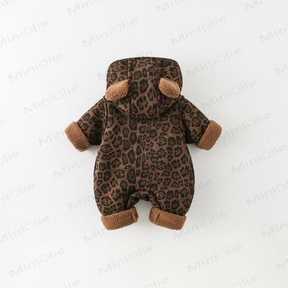 Baby Leopard Print Bear Hooded Romper - image 3