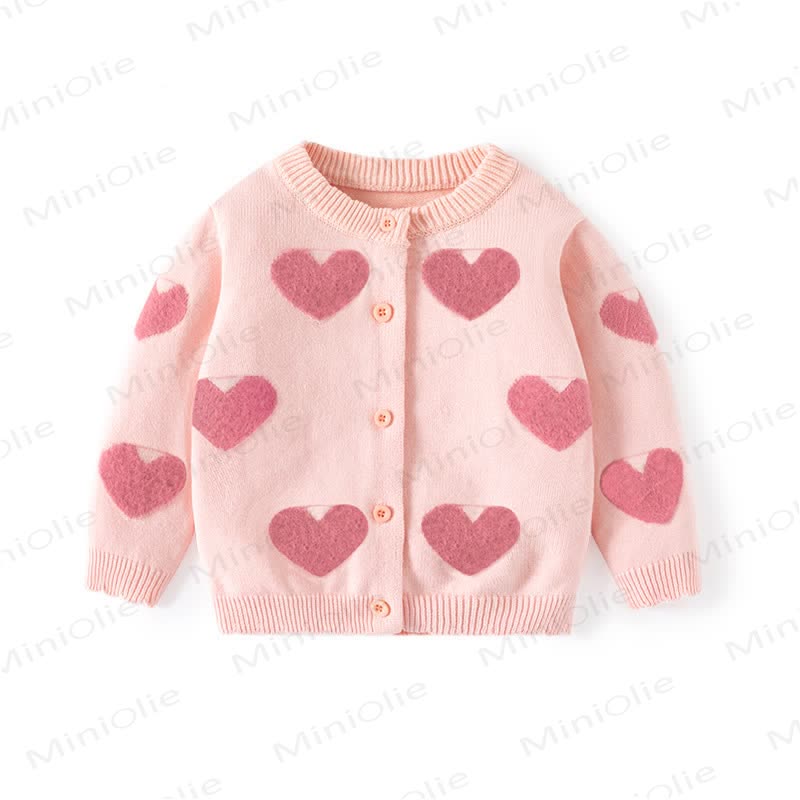 Baby Toddler Heart Print Cardigan Knittted Sweater - Pink - 8Y - image 3