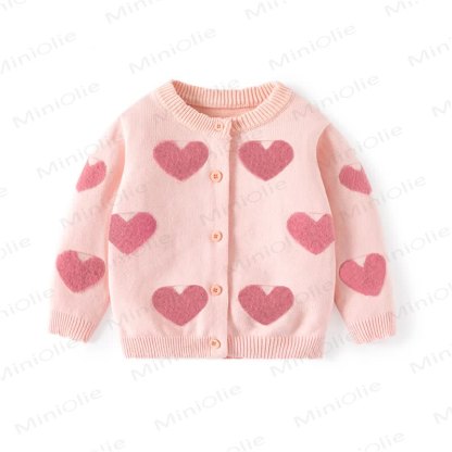 Baby Toddler Heart Print Cardigan Knittted Sweater - Pink - 8Y - image 3
