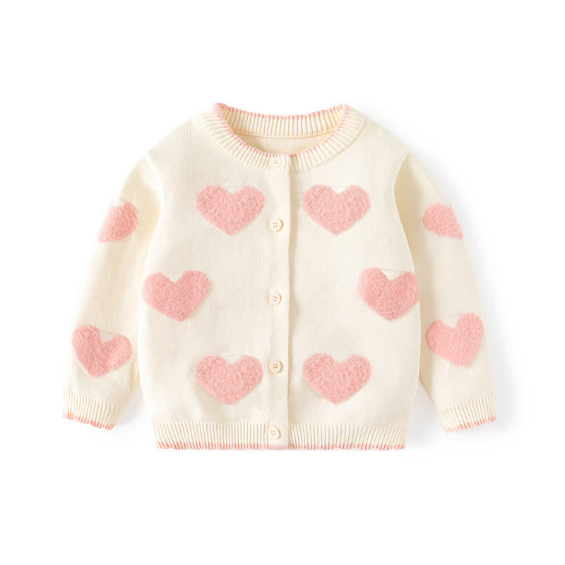 Baby Toddler Heart Print Cardigan Knitted Sweater - Apricot - 8Y - image 2