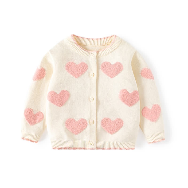 Baby Toddler Heart Print Cardigan Knitted Sweater - Apricot - 8Y - image 2