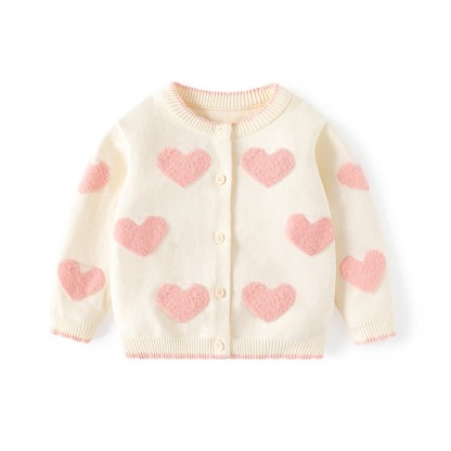 Baby Toddler Heart Print Cardigan Knitted Sweater - Apricot - 8Y - image 2