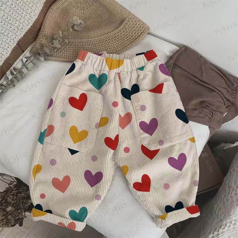 Baby Toddler Colorful Hearts & Polka Dots Beige Corduroy Pants - Beige - 5-7T - image 1