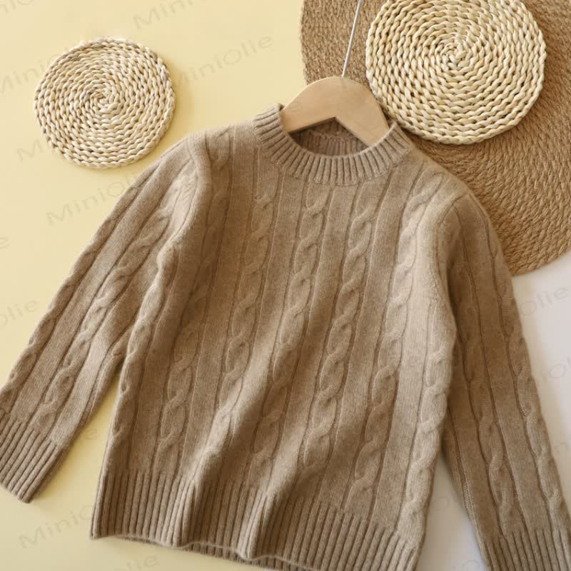 Kid Solid Color Crew Neck Knit Pullover Sweater - Light Camel - 12Y - image 6